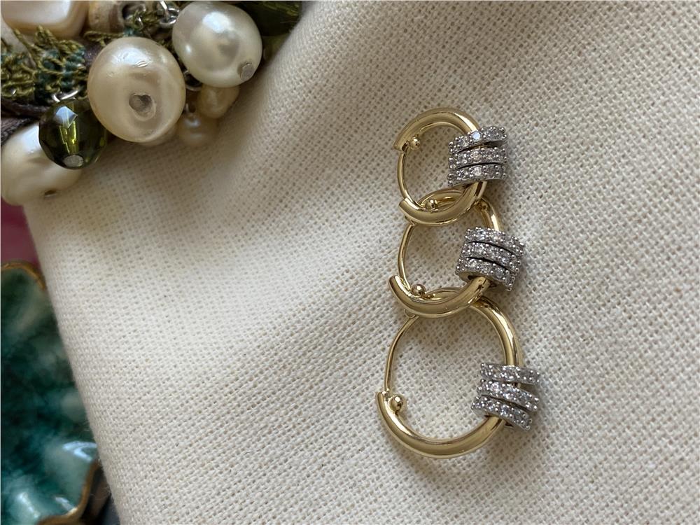 Üçlü Çift Renk Rings Küpe
