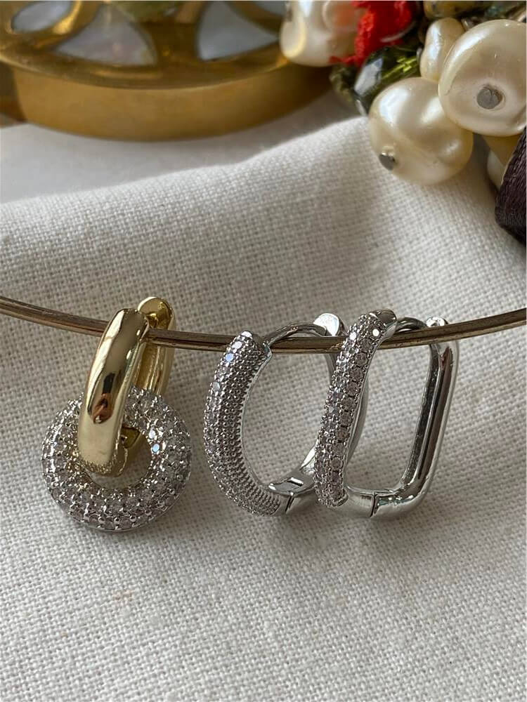 Üçlü Gold Detaylı Silver Şekiller Küpe Seti