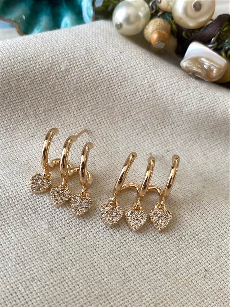 Üçlü Gold Kalp Shakira Küpe