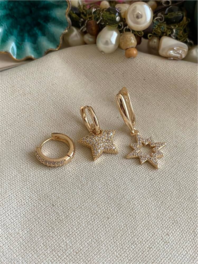 Üçlü Gold Stern Küpe