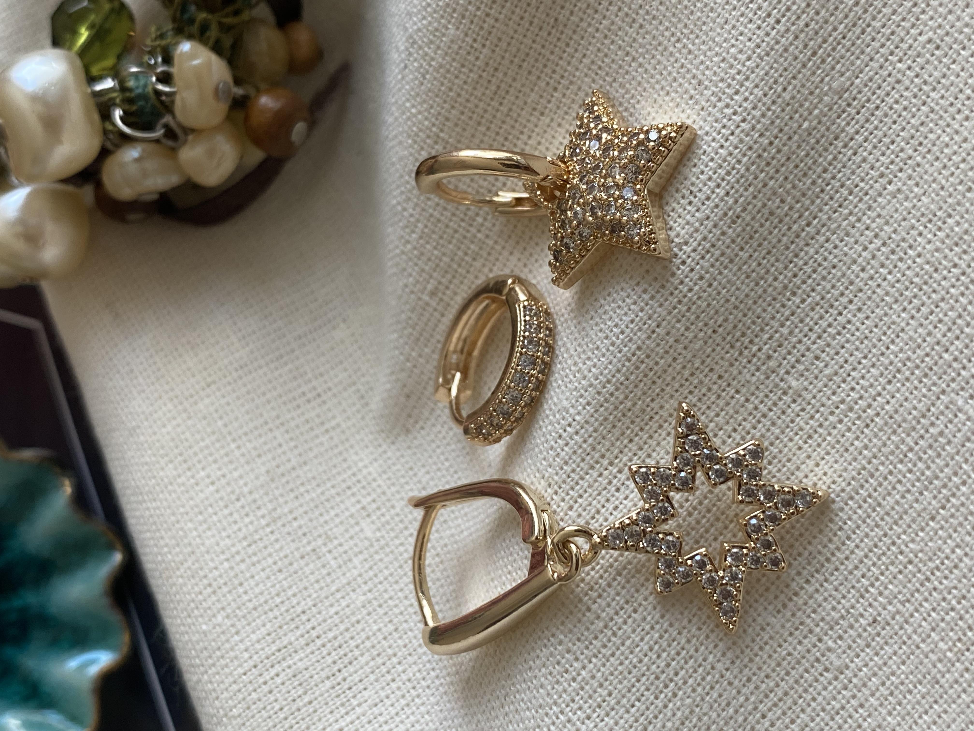 Üçlü Gold Stern Küpe