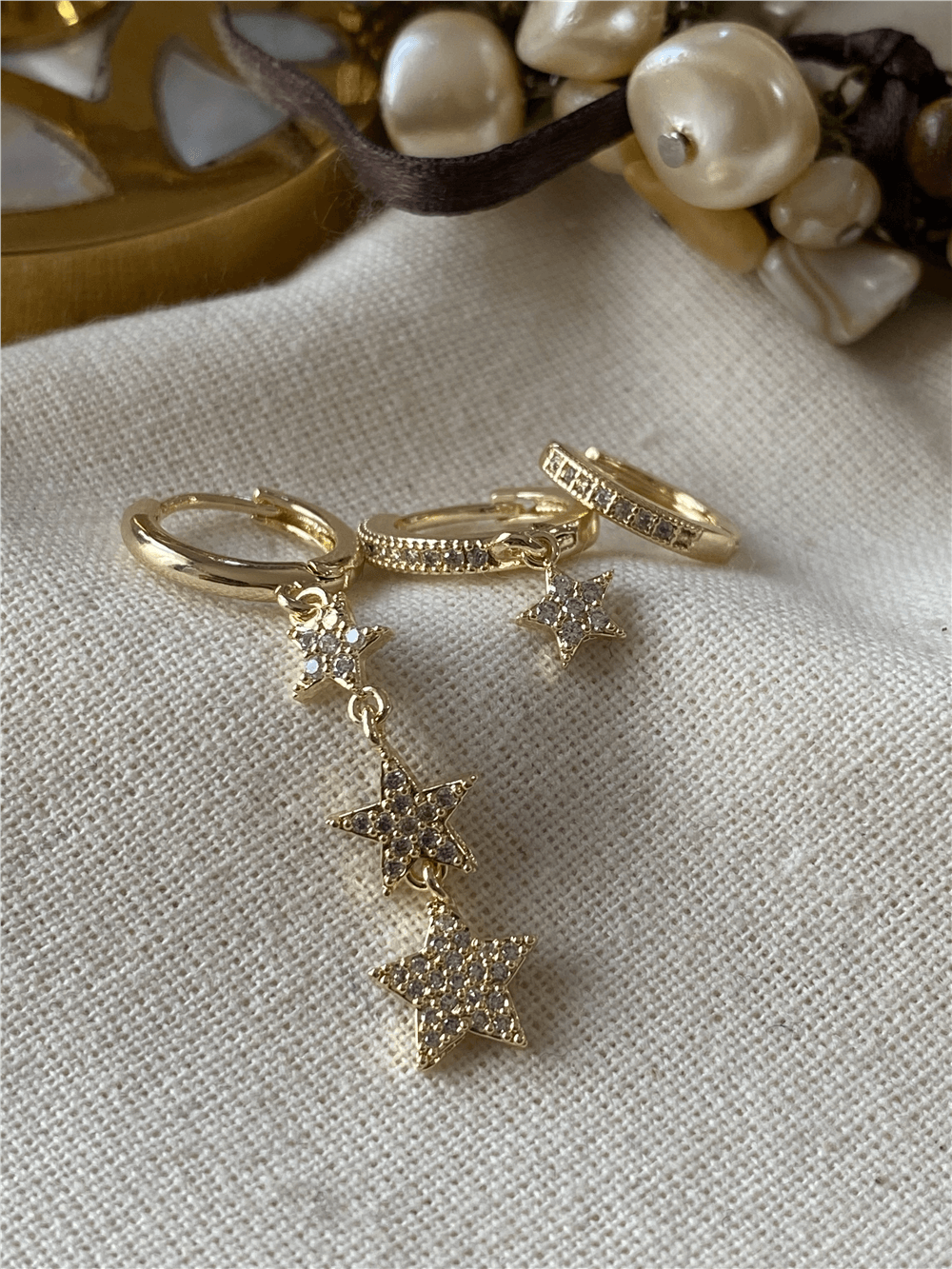 Üçlü Gold Taşlı Yıldızlar Küpe