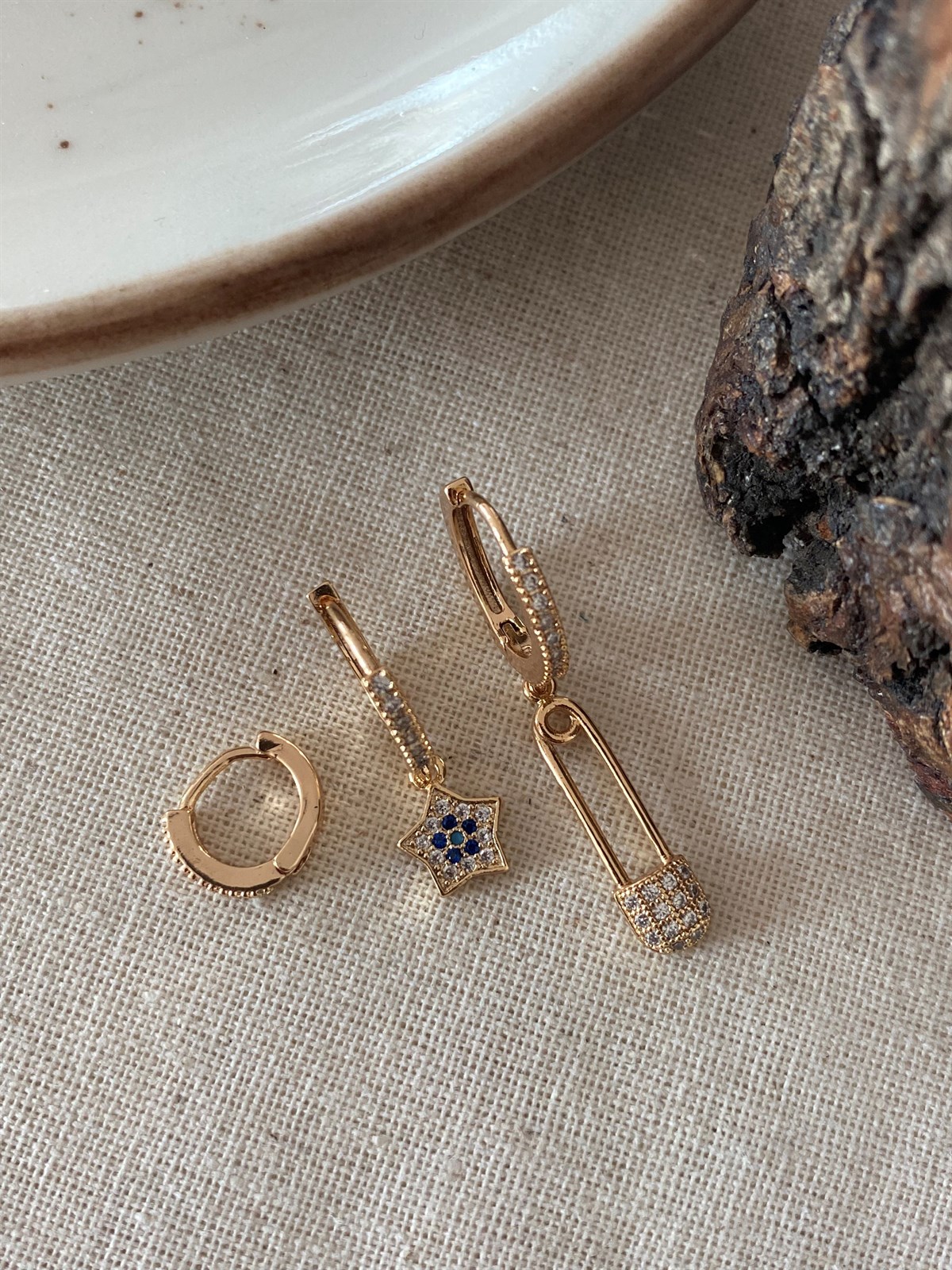 Triple Blue Star Hook Earrings