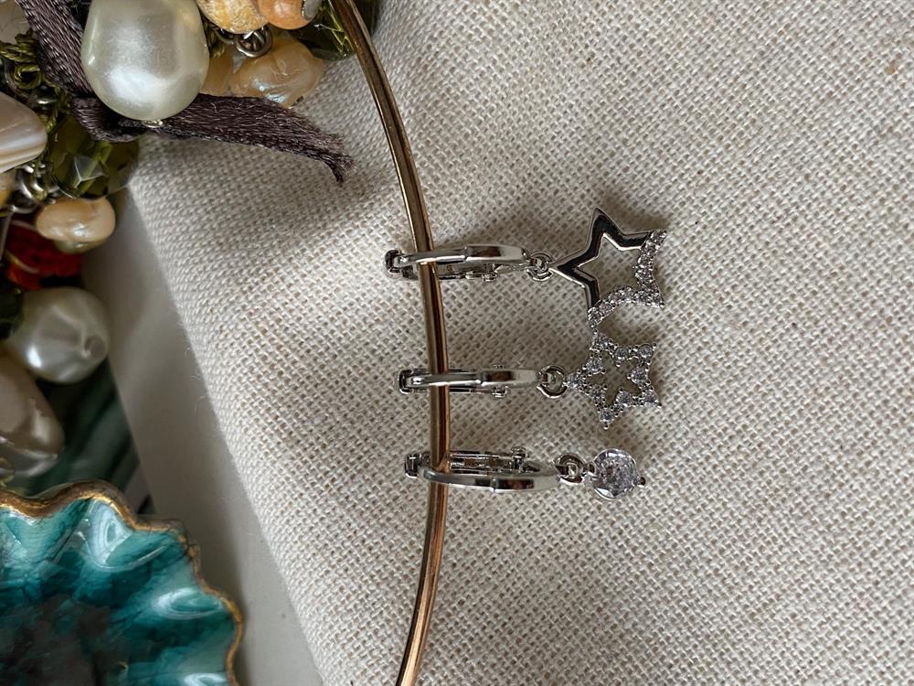 Üçlü Silver Mini Stars Küpe