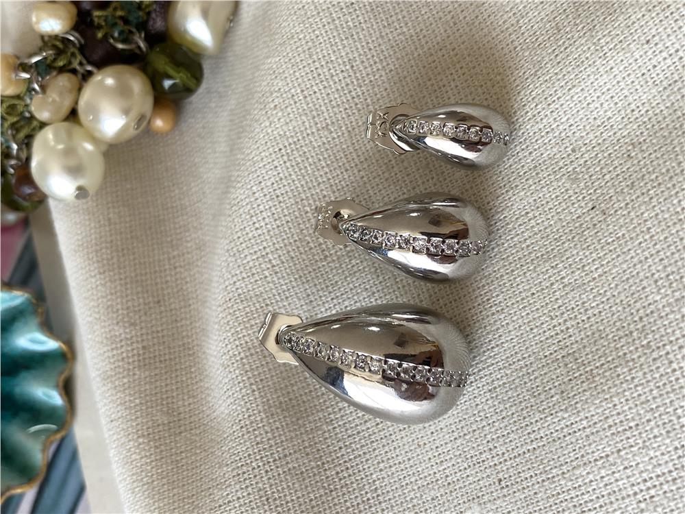 Üçlü Silver Şerit Taşlı Bubble Küpe