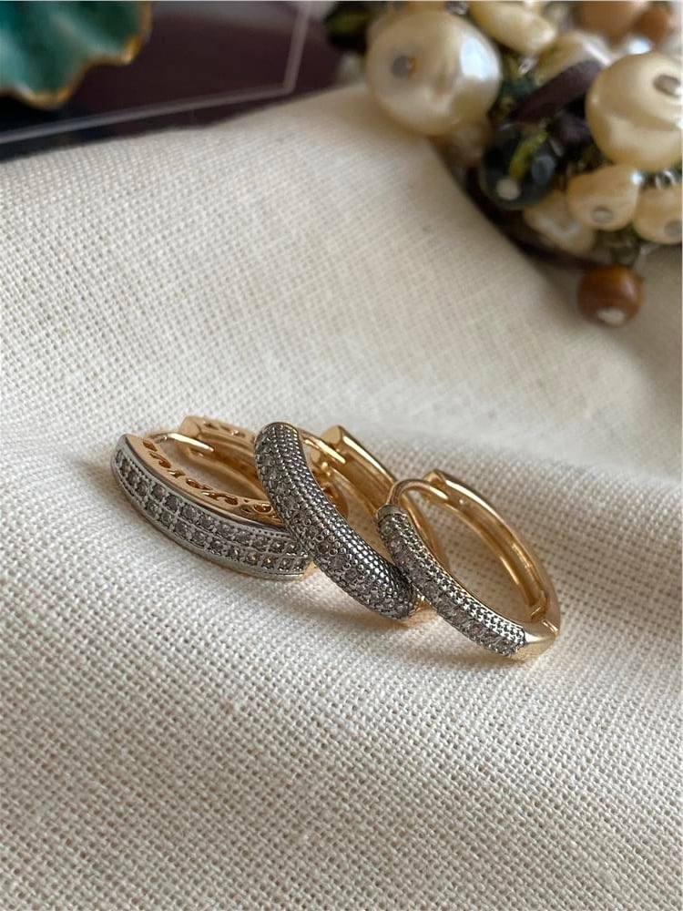 Üçlü Silver Taşlı Tasarım Halka Küpe