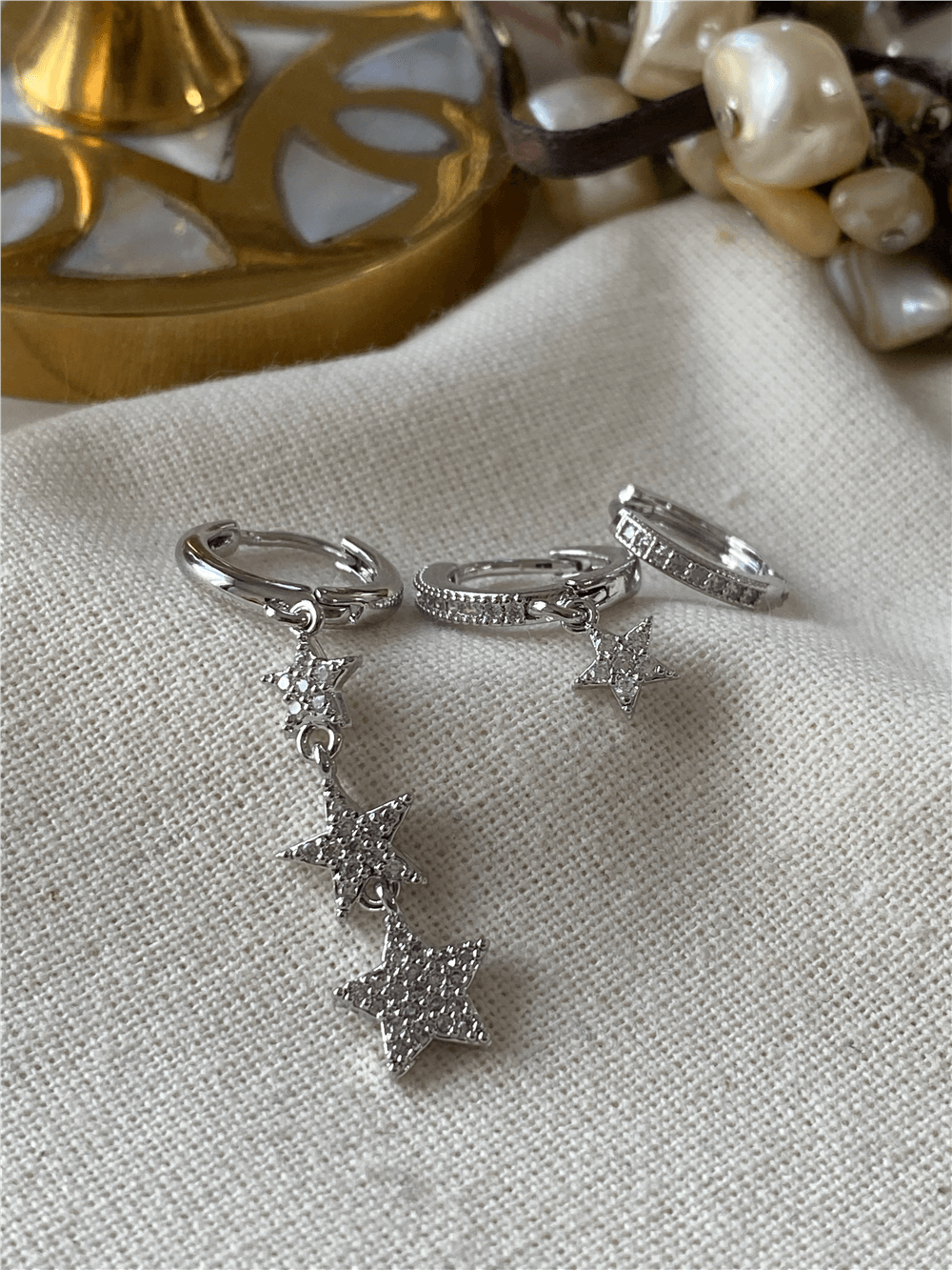 Üçlü Silver Taşlı Yıldızlar Küpe