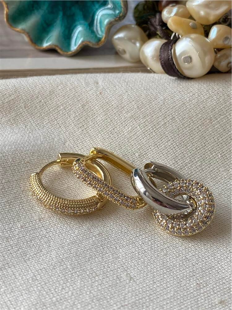 Üçlü Taşlı Rings Küpe Seti