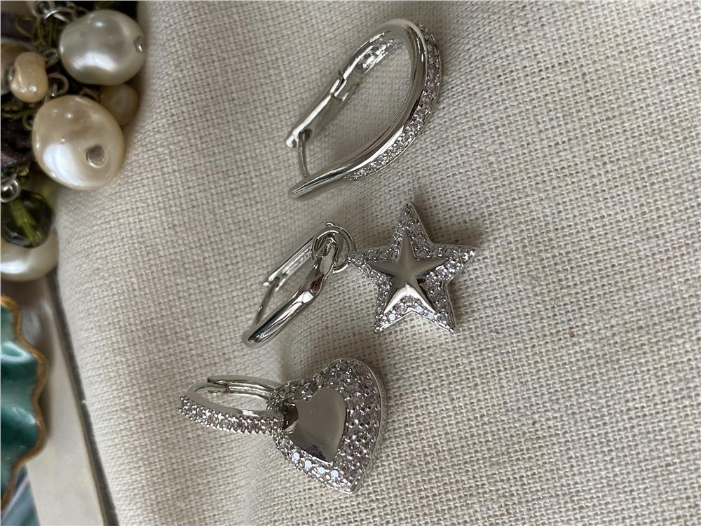 Üçlü Taşlı Star&Heart Küpe