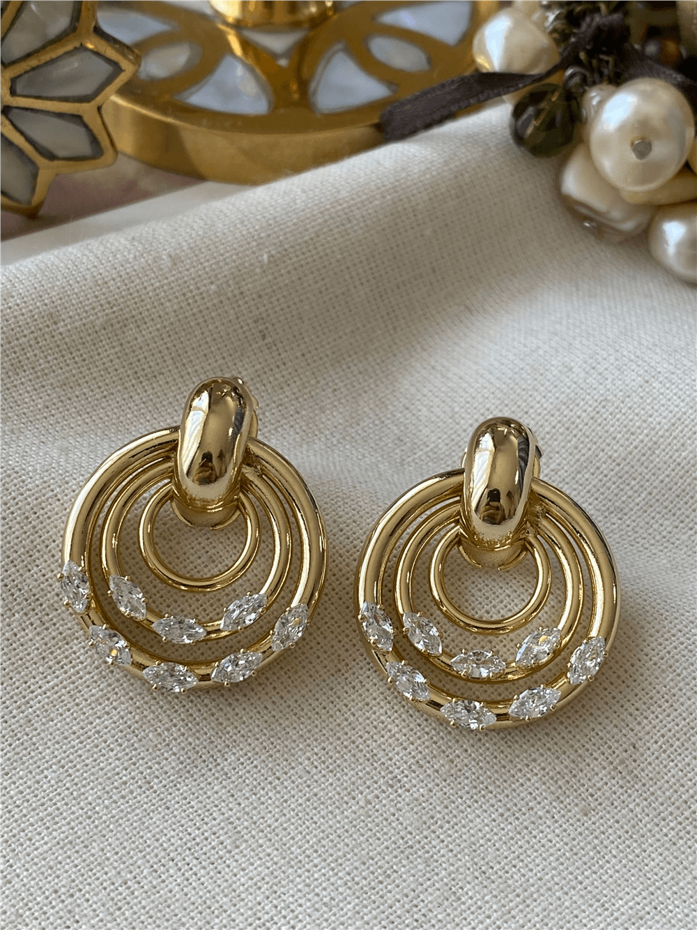 VIP 14K Arpa Taşlı Halkalar Küpe