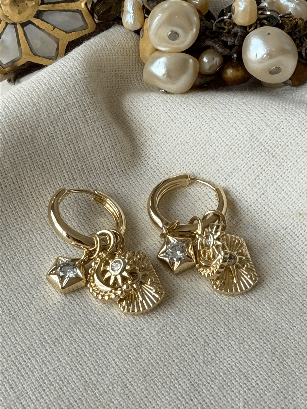 VIP 14K Ayyıldız ve Plaka Sallantılı Küpe