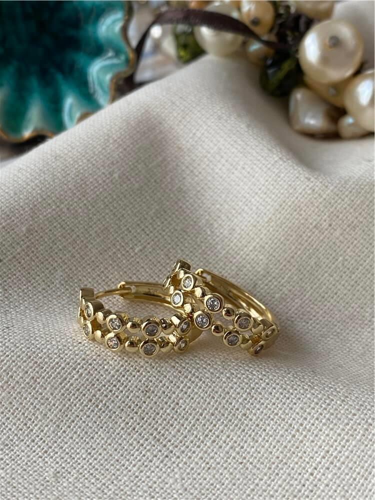 VIP 14K Çift Sıra Mini Taşlı Küpe
