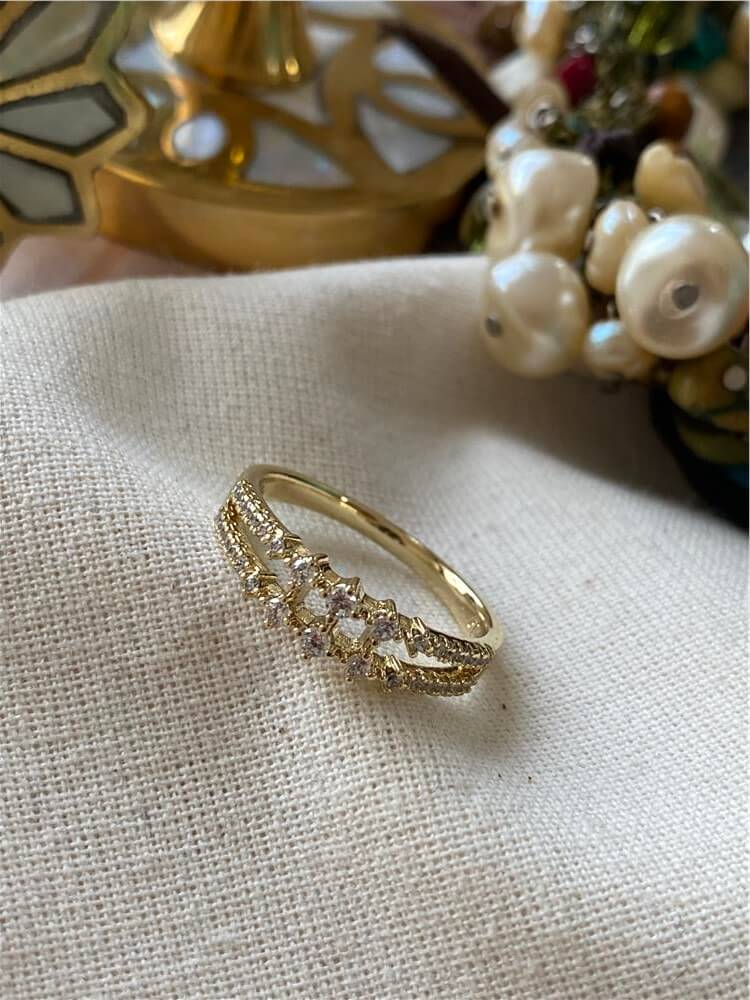 VIP 14K Çift Sıra Mini Taşlı Yüzük