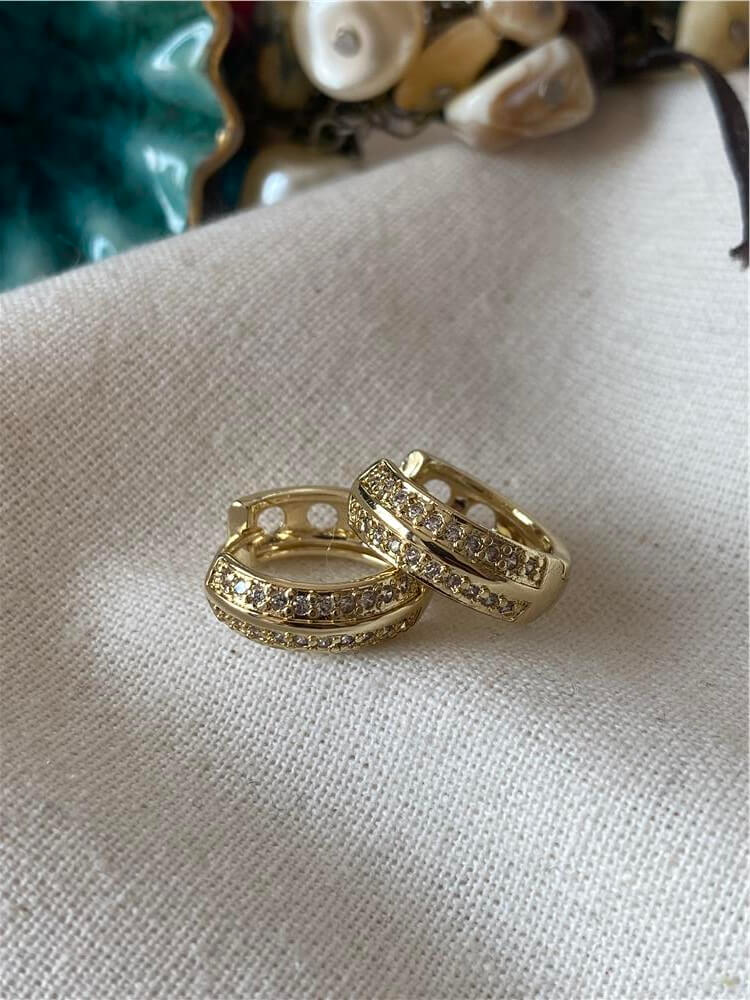 VIP 14K Çift Sıra Taşlı Mini Halka Küpe