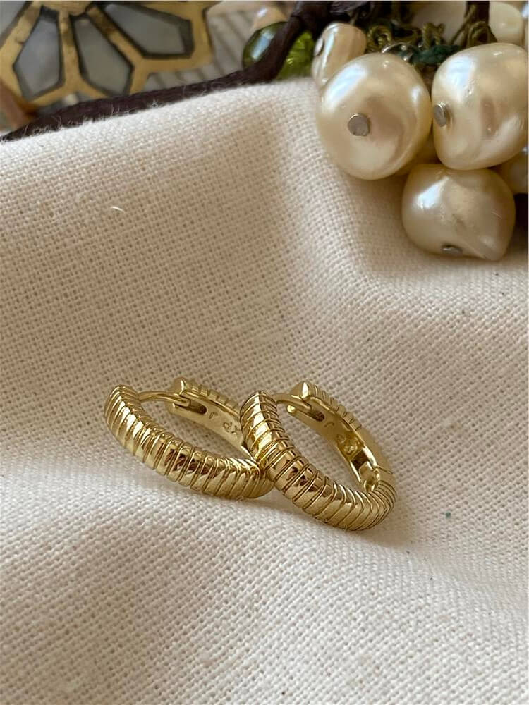 VIP 14K Çizgili Halka Küpe