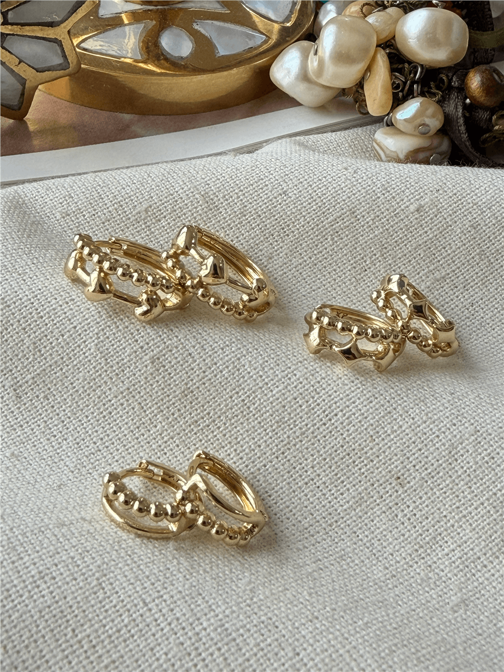 VIP 14K Çoklu Kalp Desenli Mini Halka Küpe Seti