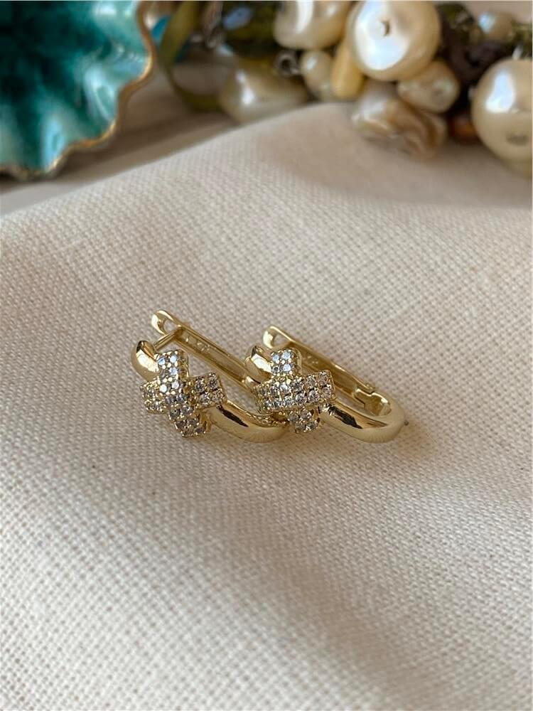 VIP 14K Cross Model Oval Küpe