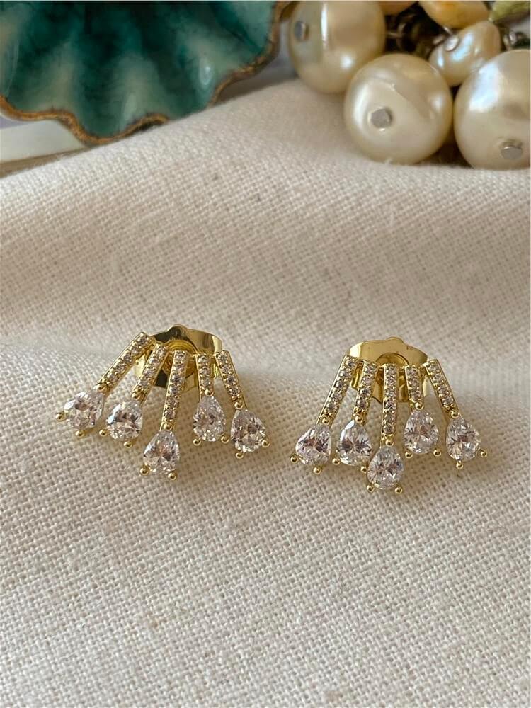 VIP 14K Damla Taşlı Mini Kaburga Küpe