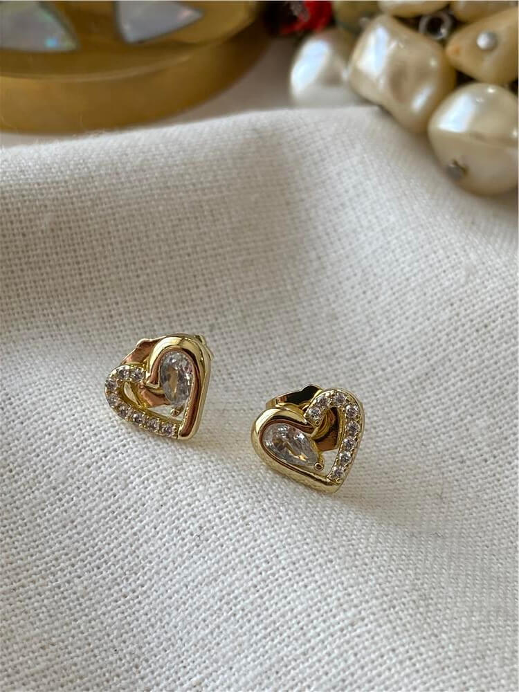 VIP 14K Damla Taşlı Mini Kalp Küpe