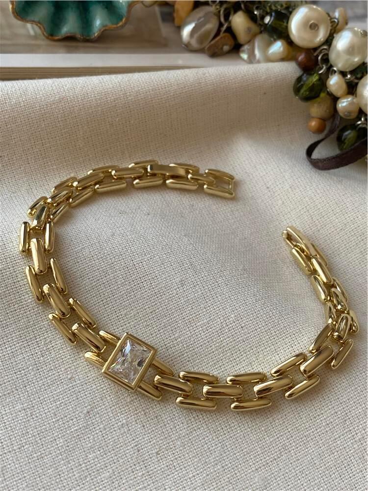 VIP 14K Dikdörtgen Taşlı Bileklik