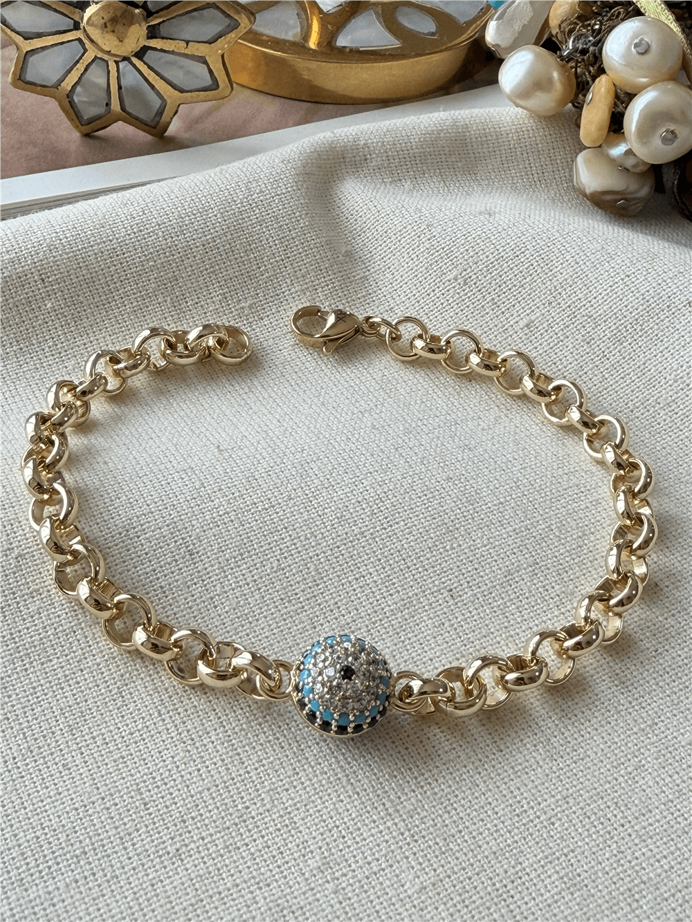 VIP 14K Göz Boncuk Detaylı Halka Bileklik