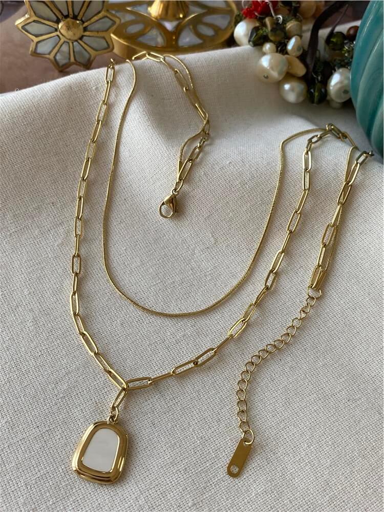 VIP 14K İkili Sedef Plakalı Kolye
