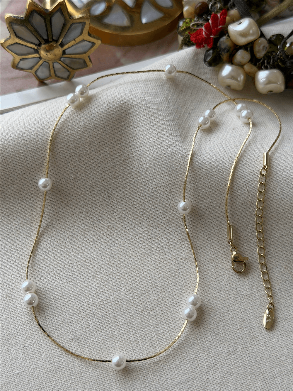 VIP 14K İncili İnce Zincir Kolye