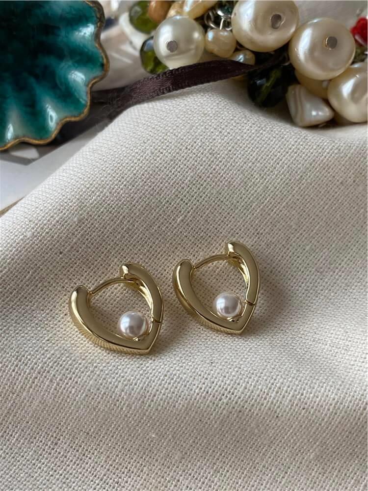 VIP 14K İncili Kalp Küpe