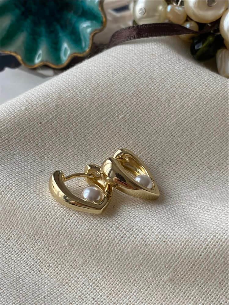 VIP 14K İncili Kalp Küpe