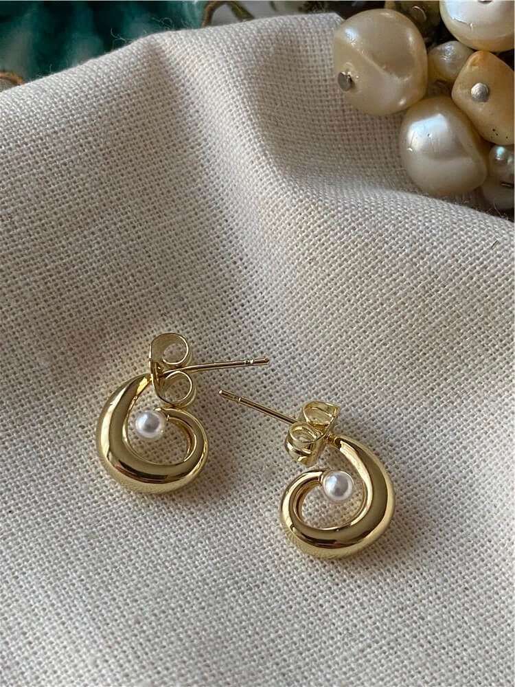 VIP 14K İncili Kıvrık Küpe