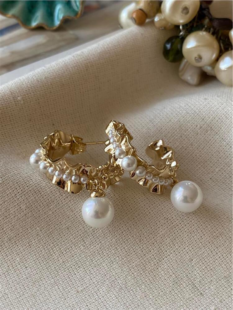 VIP 14K İncili Kıvrım Model Küpe