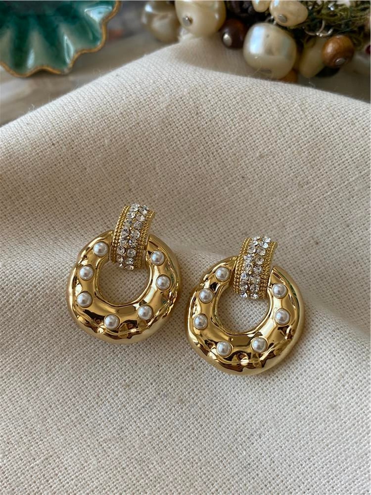 VIP 14K İncili Taşlı Mini Halka Küpe