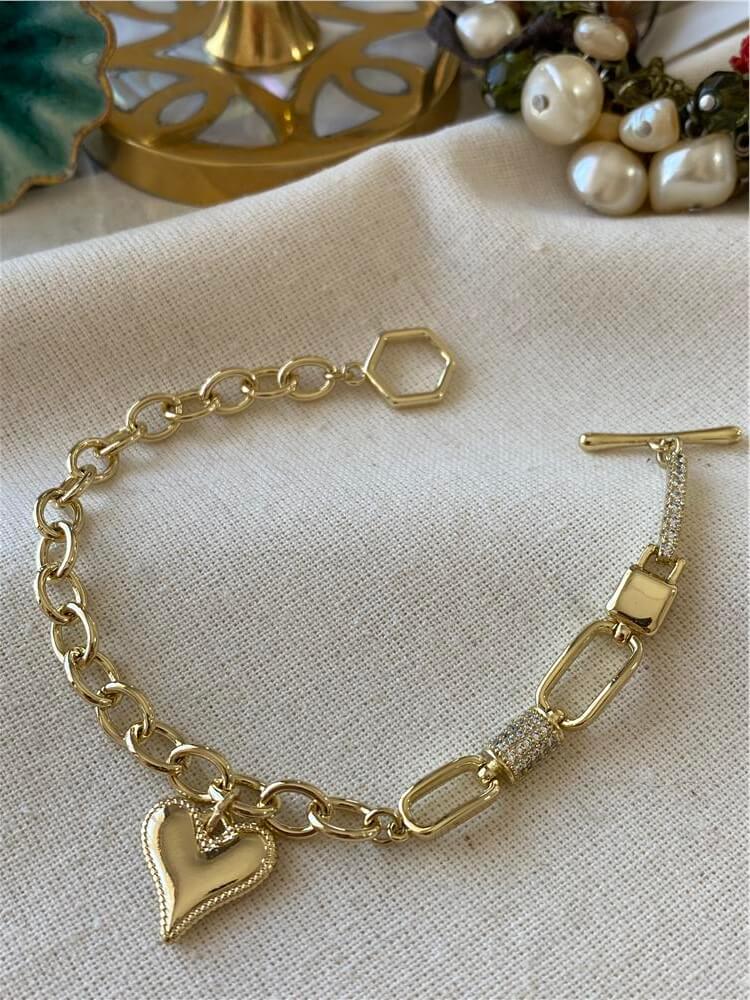 VIP 14K Kalp Charmlı Çift Model Zincir Bileklik
