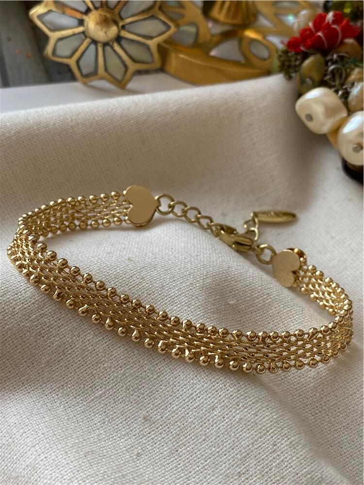 VIP 14K Kalp Detaylı Hasır Örme Bileklik