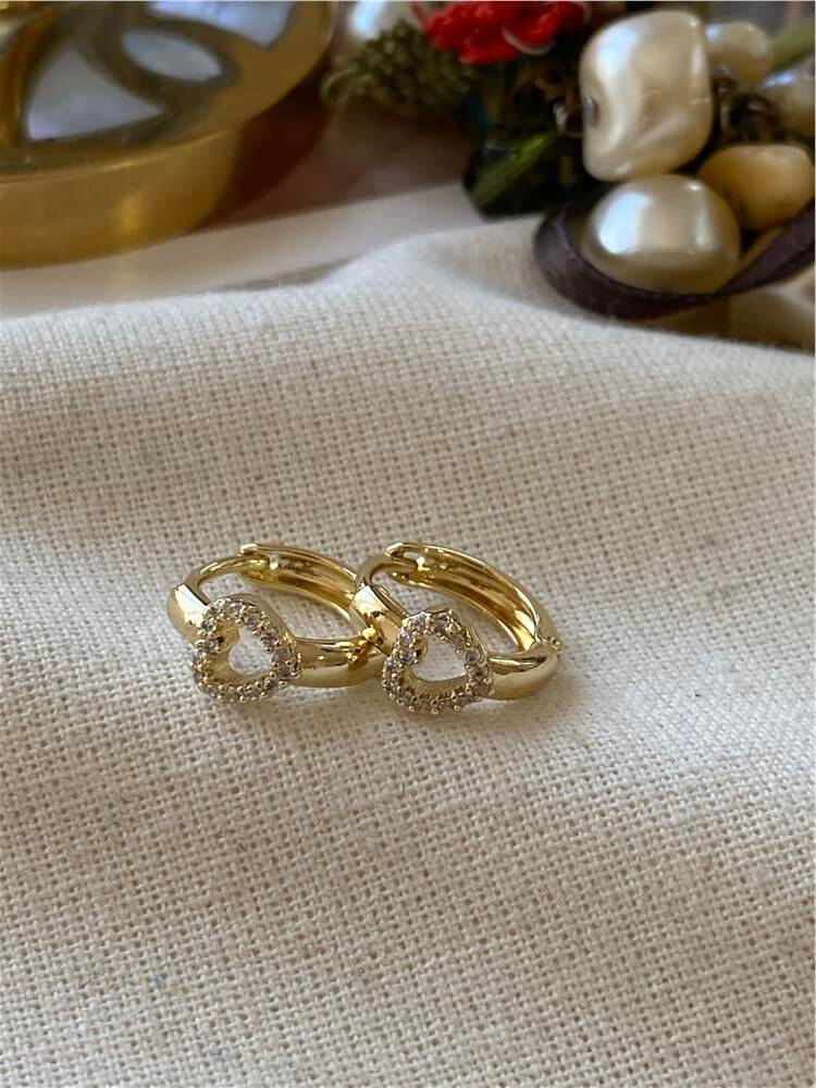 VIP 14K Kalp Detaylı Mini Halka Küpe