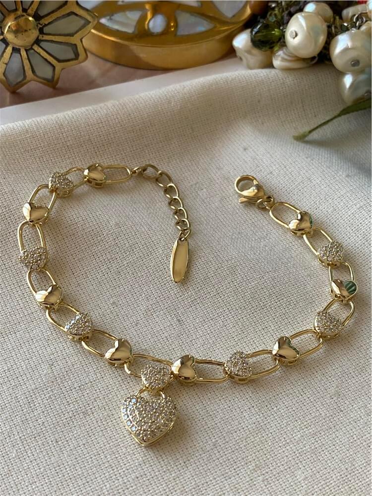 VIP 14K Kalp Sallantılı Çengel Bileklik