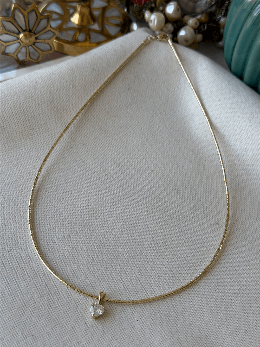 VIP 14K Kalp Taşlı Choker Kolye