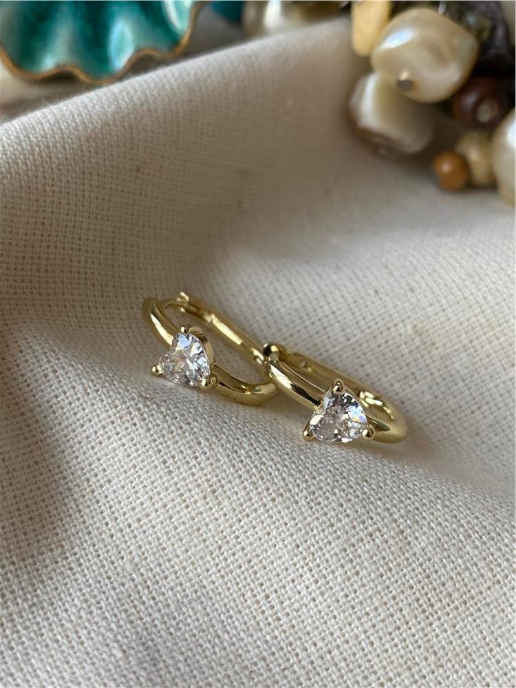 VIP 14K Kalp Taşlı Oval Küpe