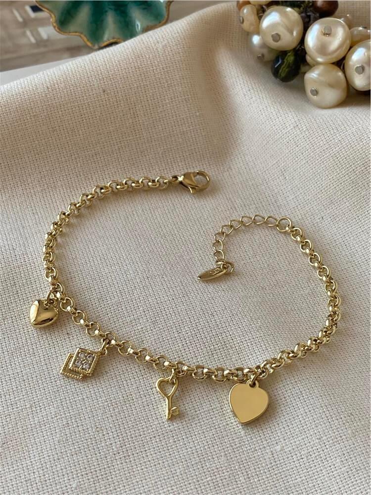 VIP 14K Kalp ve Anahtar Charmlı Bileklik