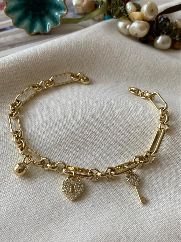 VIP 14K Kalp ve Anahtar Salllantılı Bileklik