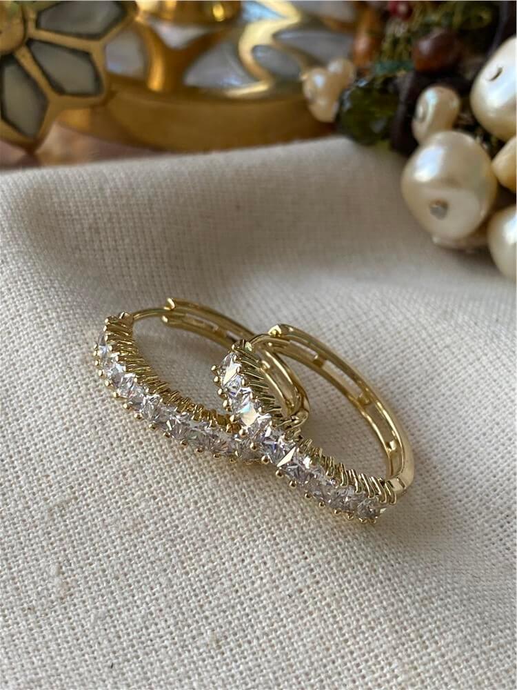 VIP 14K Kare Taşlı Halka Küpe