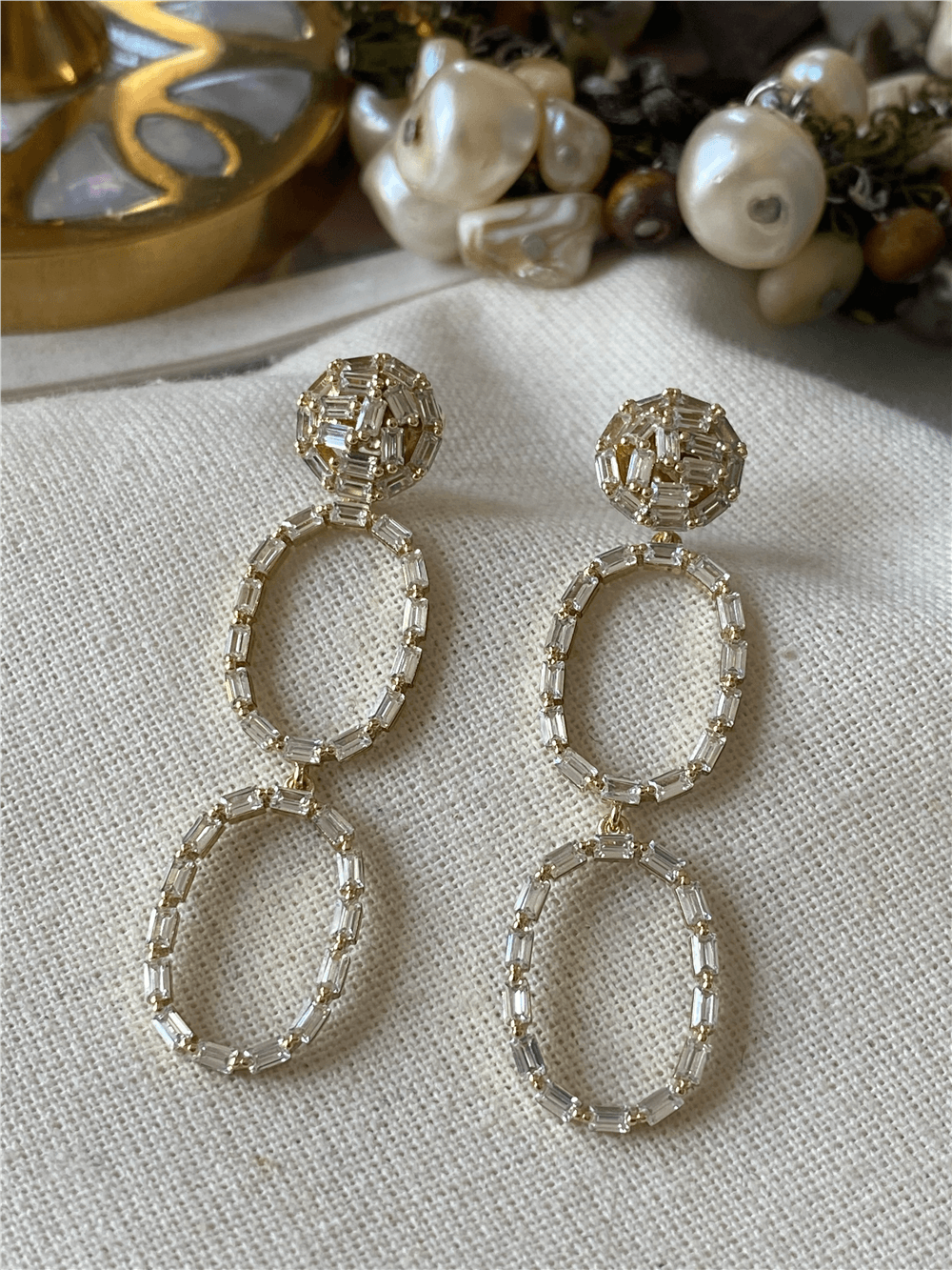 VIP 14K Kesme Taşlı Çift Oval Sallantılı Küpe