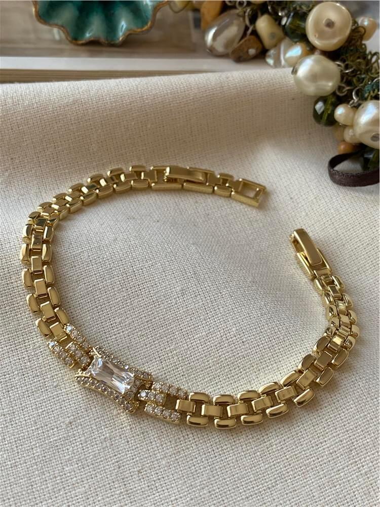 VIP 14K Kesme Taşlı Örme Bileklik