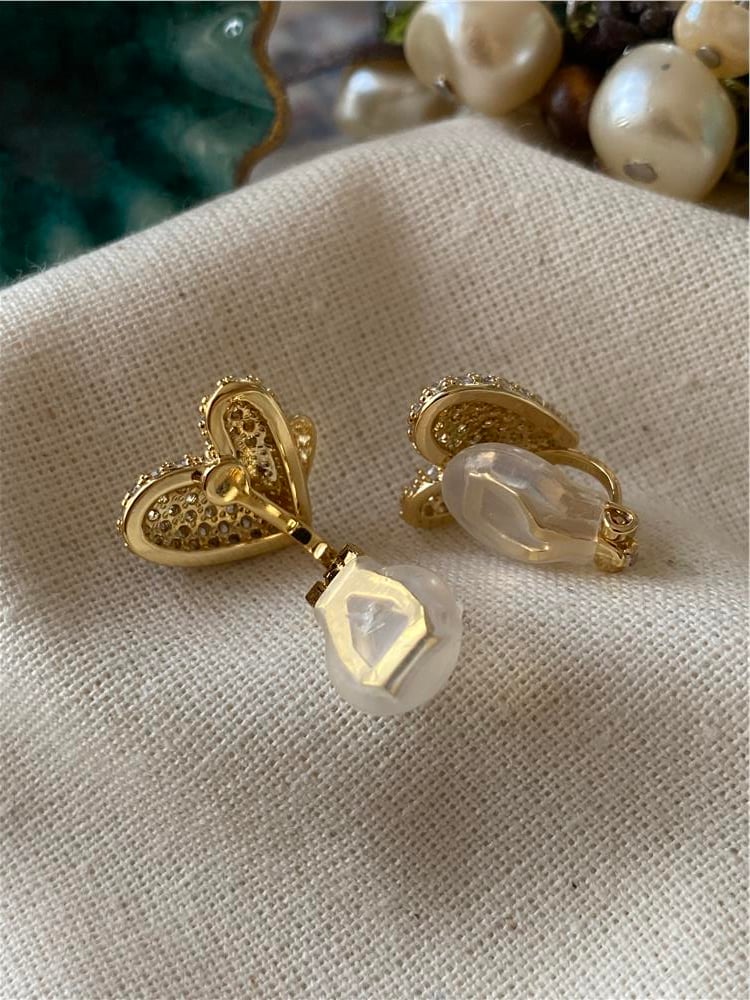 VIP 14K Klipsli Taşlı Kalp Küpe