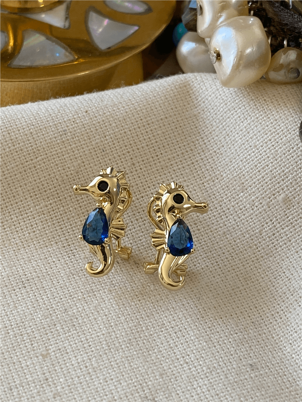 VIP 14K Mavi Taşlı Denizatı Küpe