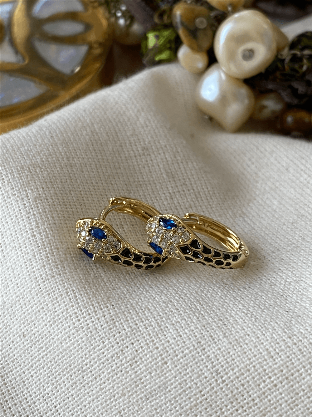VIP 14K Mavi Taşlı Yılan Küpe