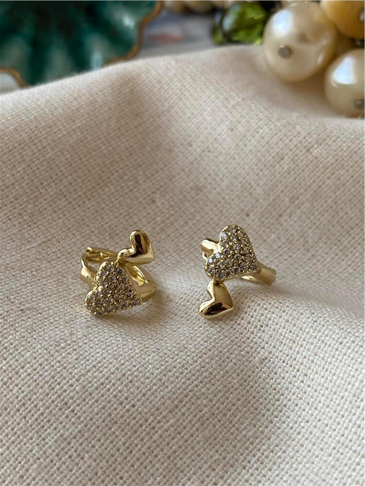 VIP 14K Mini Çift Kalp Küpe