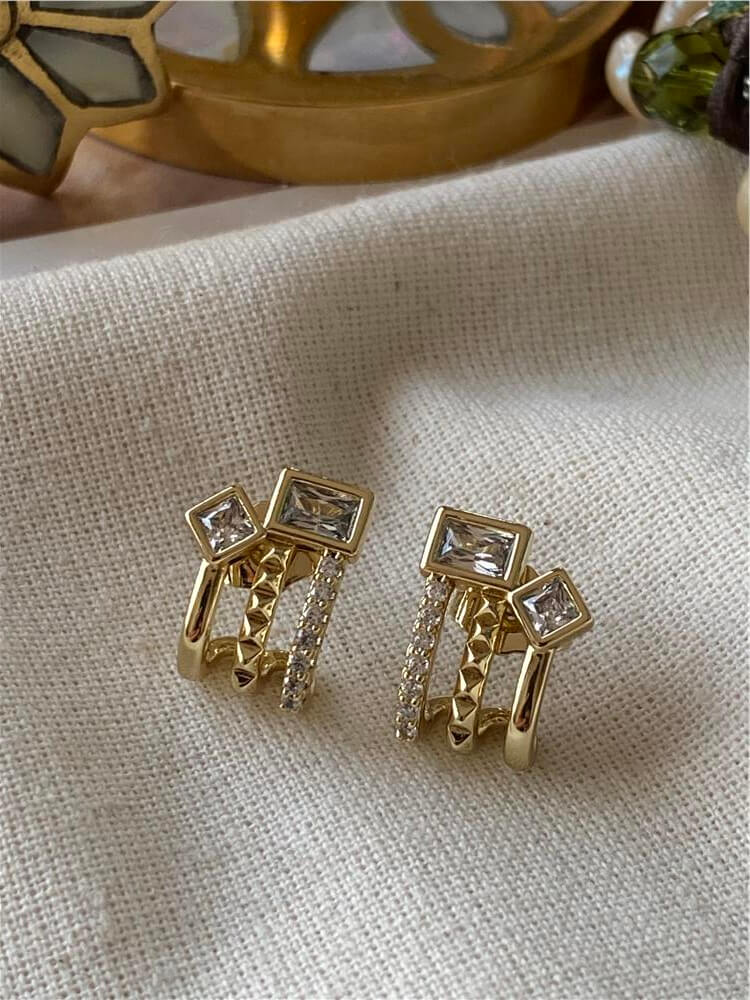 VIP 14K Mix Taşlı Mini Kaburga Küpe