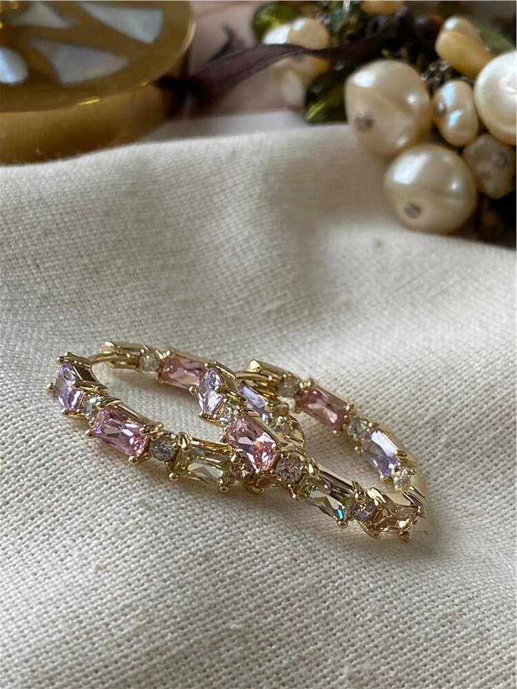 VIP 14K Pastel Taşlı Halka Küpe