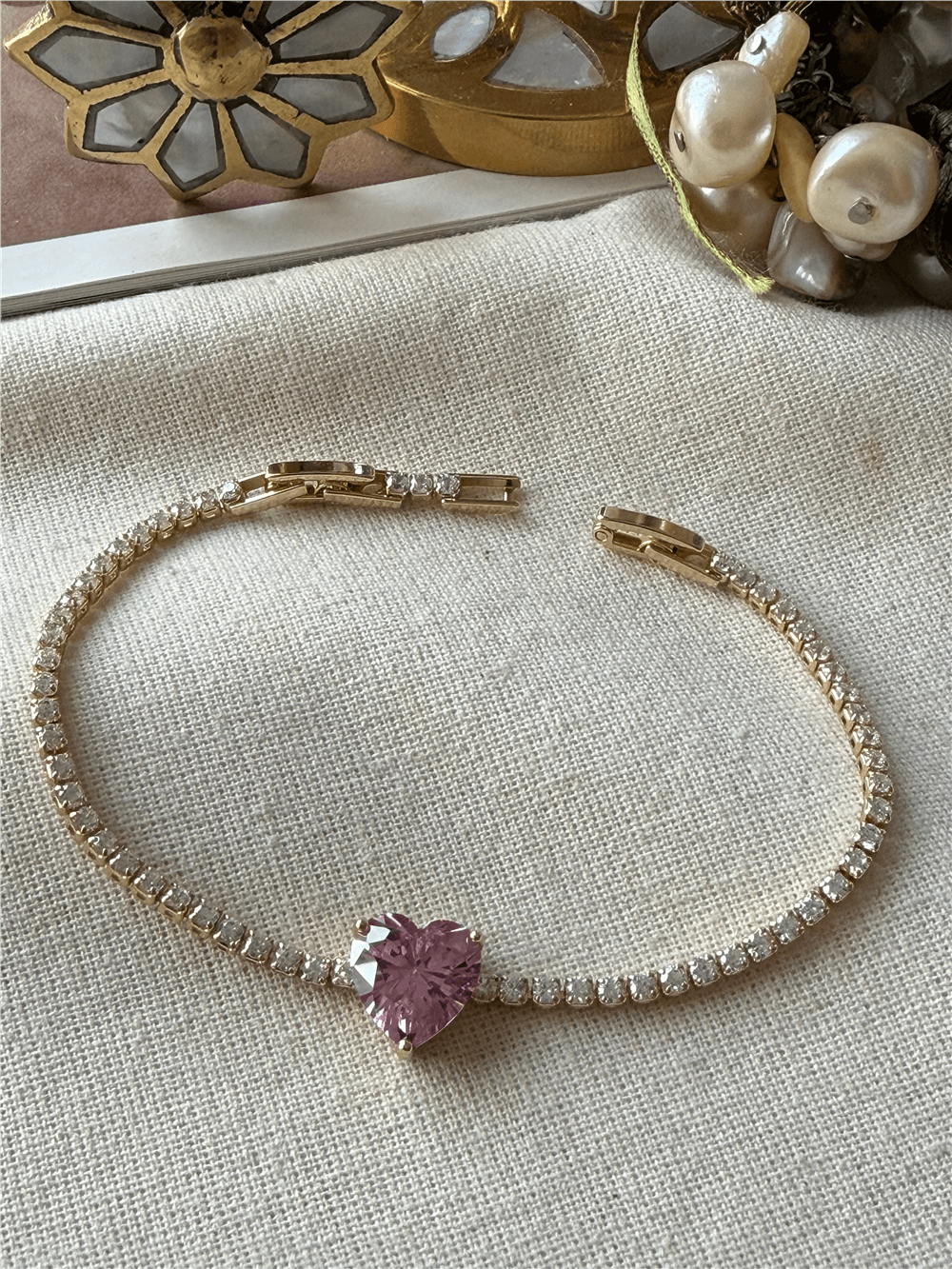 VIP 14K Pembe Kalp Detaylı İnce Suyolu Bileklik